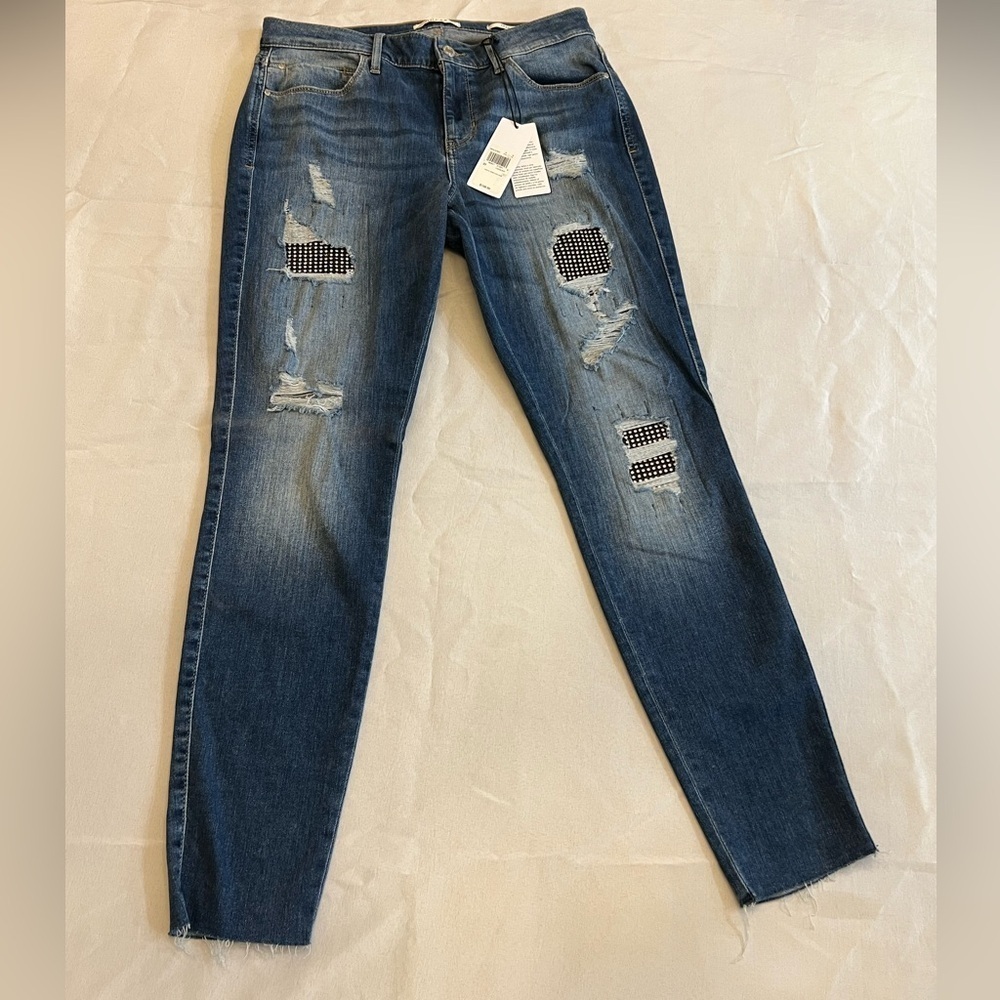 NWT Vintage Y2K Guess Sexy Curve Skinny Jeans Rhinestone Embellished Distressed